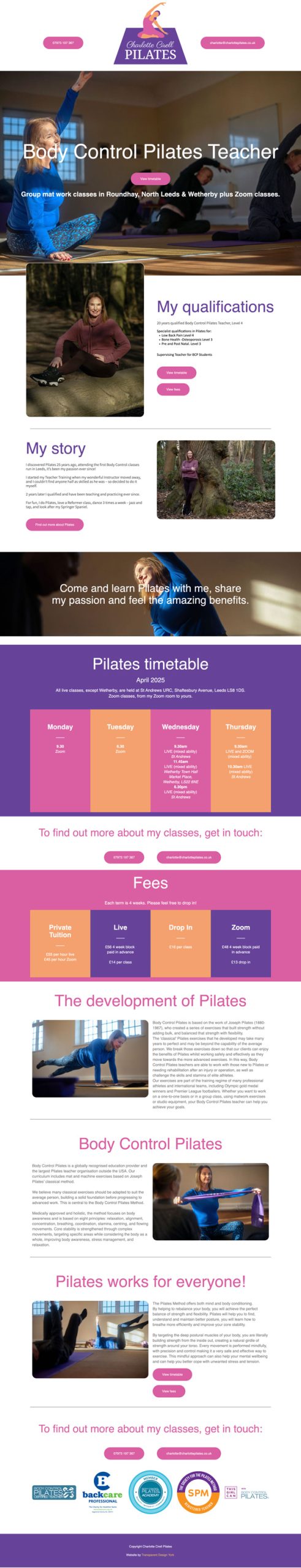 Pilates teacher website design