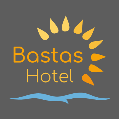 Bastas Hotel Greece logo design with sun and blue bird